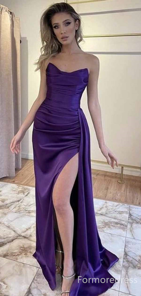 Elegant V-neck Strapless Split Side Mermaid Long Prom Dress,PD4586
