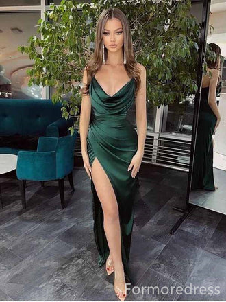 Sexy V-neck Spaghetti Strap Split Side Mermaid Long Prom Dress,PD4594