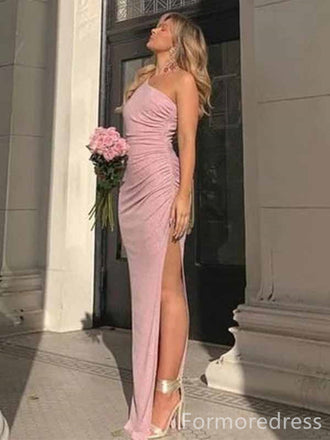 Elegant One Sholder Pink Split Side Mermaid Long Prom Dress,PD4596