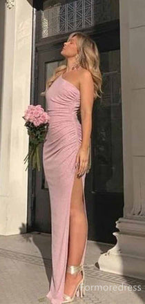 Elegant One Sholder Pink Split Side Mermaid Long Prom Dress,PD4596