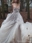 Sparkly Spaghetti Strap V-neck A-line Long Wedding Dress, WD110