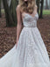 Sparkly Spaghetti Strap V-neck A-line Long Wedding Dress, WD110