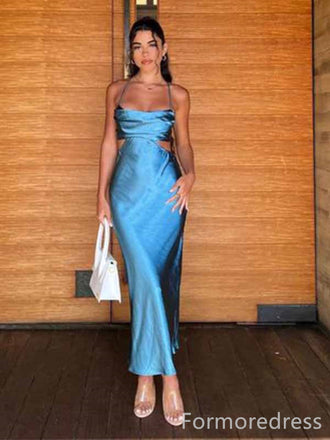 Elegant Blue Spaghetti Strap Mermaid Long Prom Dress,PD4593