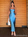 Elegant Blue Spaghetti Strap Mermaid Long Prom Dress,PD4593