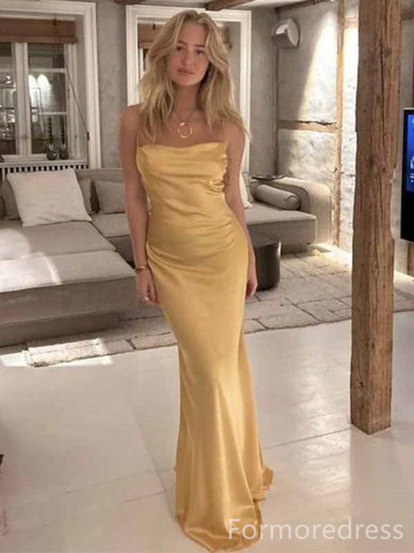 Elegant Yellow Spaghetti Strap Mermaid Long Prom Dress,PD4591