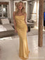 Elegant Yellow Spaghetti Strap Mermaid Long Prom Dress,PD4591