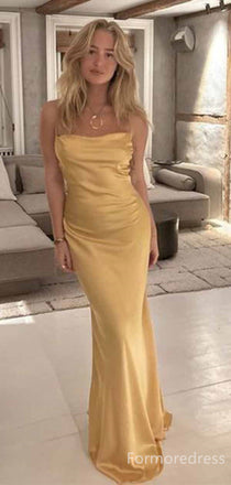 Elegant Yellow Spaghetti Strap Mermaid Long Prom Dress,PD4591
