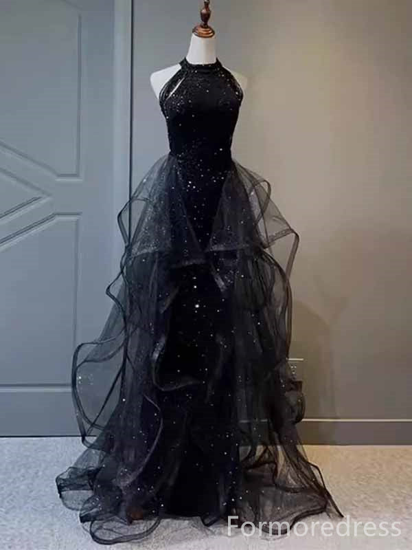 Gorgeous Black Sleveless A-line Long Prom Dress,PD4589