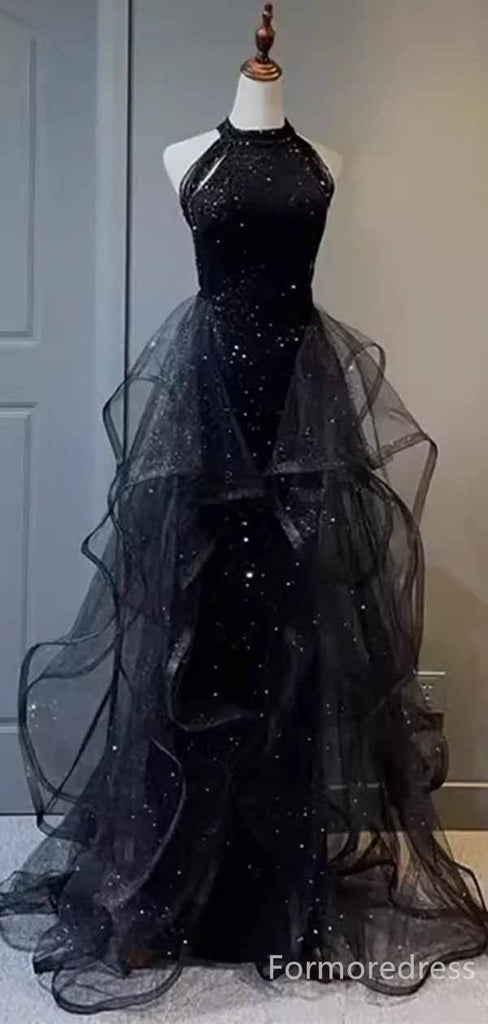 Gorgeous Black Sleveless A-line Long Prom Dress,PD4589