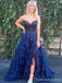 Elegant V-neck Strapless Split Side A-line Long Prom Dress,PD4587