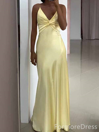 ElegantV-neck Spaghetti Strap Yellow Mermaid Long Prom Dress,PD4577