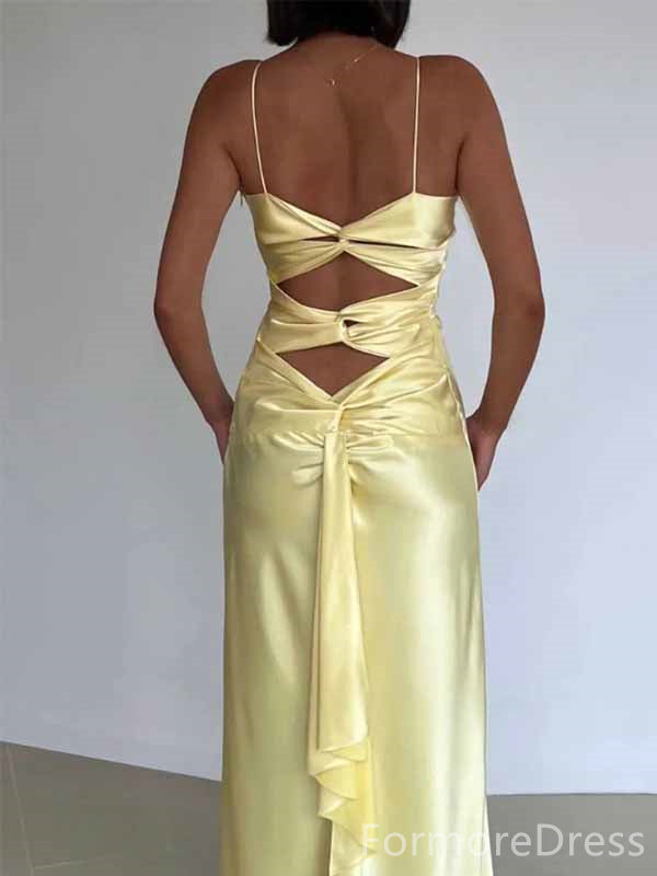 ElegantV-neck Spaghetti Strap Yellow Mermaid Long Prom Dress,PD4577