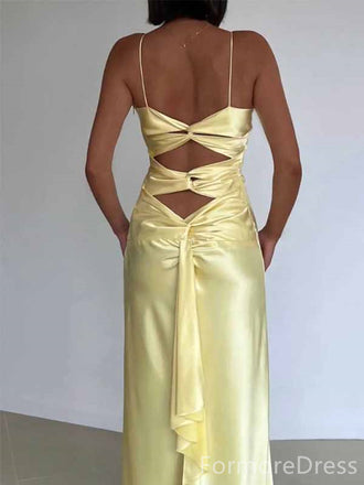 ElegantV-neck Spaghetti Strap Yellow Mermaid Long Prom Dress,PD4577