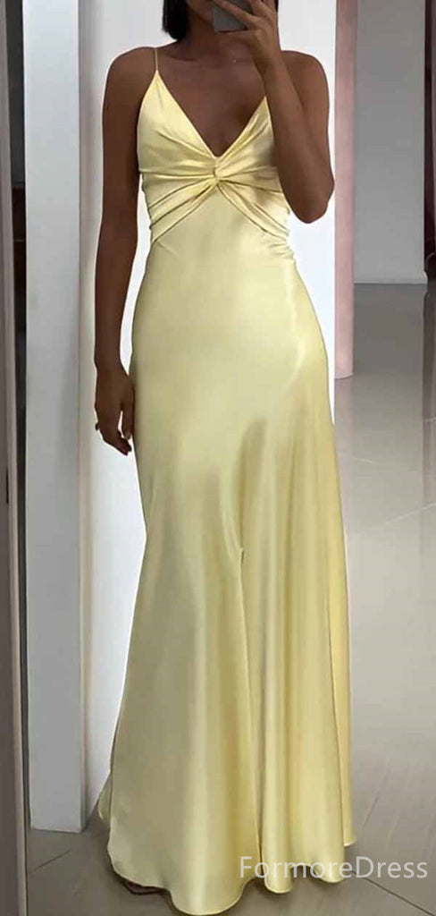 ElegantV-neck Spaghetti Strap Yellow Mermaid Long Prom Dress,PD4577