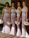 Elegant Halter Lace Appliques Mermaid Long Bridesmaid Dress,  BD126