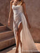 Sparkly Sequins Strapless Split Side A-line Long Wedding Dress, WD111