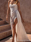 Sparkly Sequins Strapless Split Side A-line Long Wedding Dress, WD111