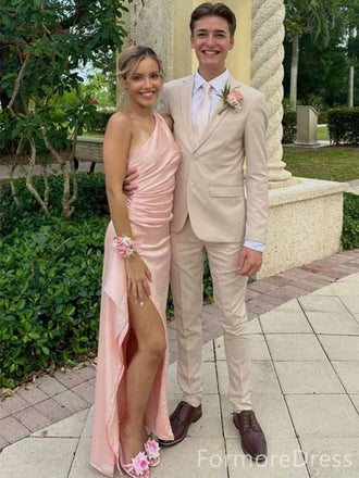 Elegant Pink One Shoulder Split Side Mermaid Long Prom Dress,PD4571