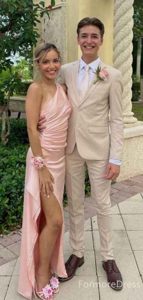 Elegant Pink One Shoulder Split Side Mermaid Long Prom Dress,PD4571