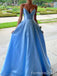 Elegant V-neck Blue Spaghetti Strap A-line Long Prom Dress,PD4565