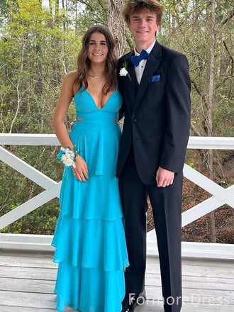 Sexy V-neck Spaghetti Strap A-line Long Prom Dress,PD4563