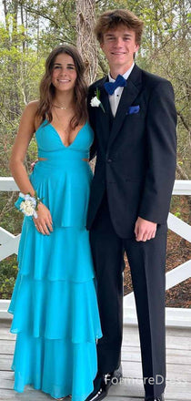 Sexy V-neck Spaghetti Strap A-line Long Prom Dress,PD4563