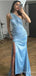 Elegant One Shoulder Blue Side Split Mermaid Long Prom Dress,PD4561