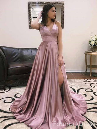 Sexy V-neck Spaghetti Strap Side Split A-line Long Prom Dress,PD459