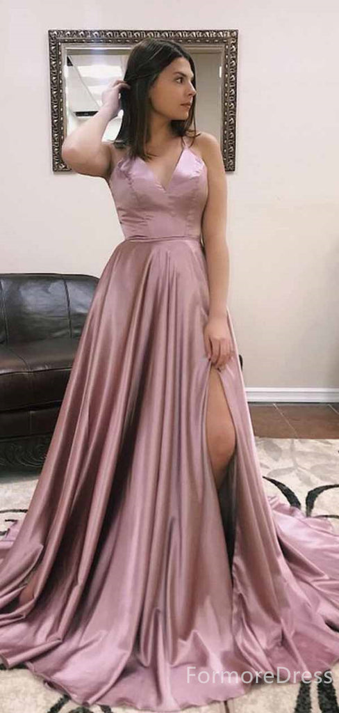 Sexy V-neck Spaghetti Strap Side Split A-line Long Prom Dress,PD459