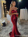 Elegant V-neck Red Strapless Mermaid Long Prom Dress,PD457
