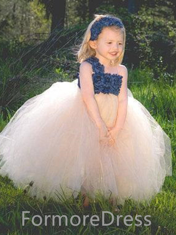 Cute A-line One shoulder Long Flower Girl Dress,  FGD10