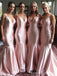 Elegant V-neck Spaghetti Strap Mermaid Long Bridesmaid Dress,  BD127