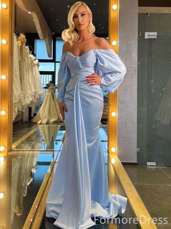 Elegant V-neck Off-Shoulder Long Sleeves Strapless A-line Long Prom Dress,PD453