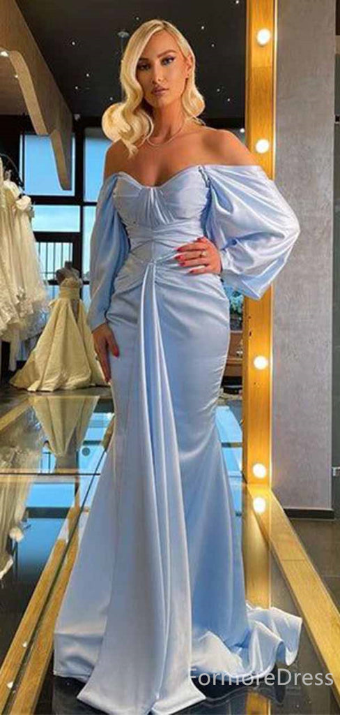 Elegant V-neck Off-Shoulder Long Sleeves Strapless A-line Long Prom Dress,PD453