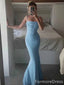 Elegant Blue Spaghetti Strap Mermaid Long Prom Dress,PD451