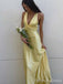 Elegant V-neck Yellow Backless Mermaid Long Prom Dress,PD449