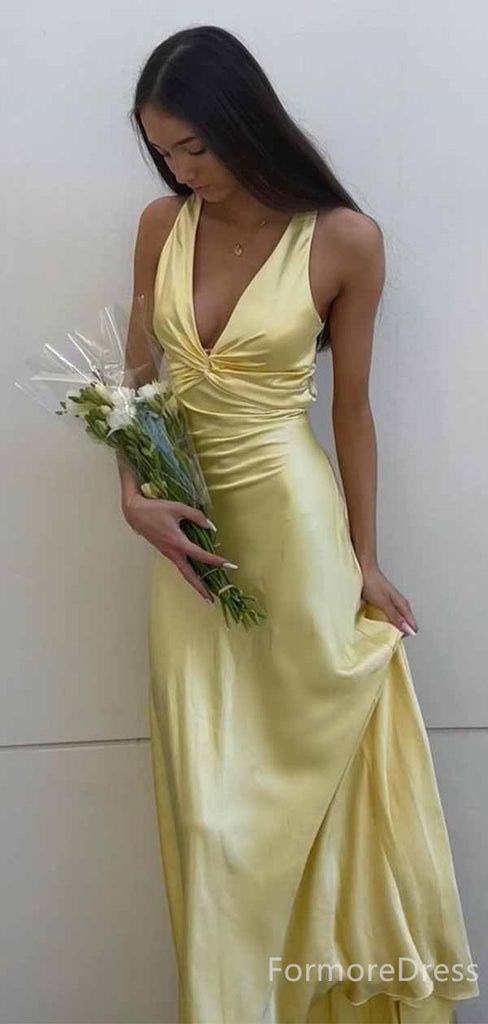 Elegant V-neck Yellow Backless Mermaid Long Prom Dress,PD449