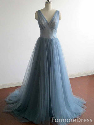 Elegant V-neck Tulle A-line Long Prom Dress,PD433