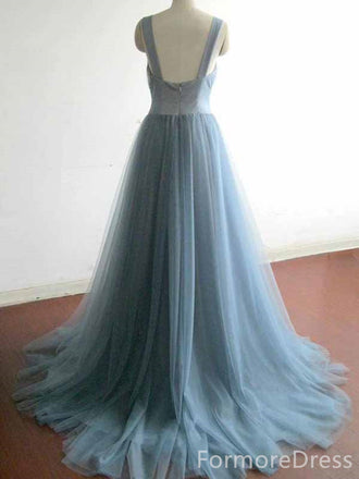 Elegant V-neck Tulle A-line Long Prom Dress,PD433