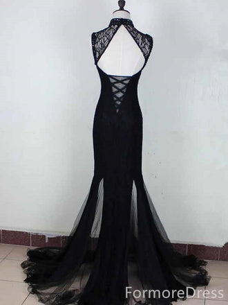 Gorgeous Black Lace Sleeveless Mermaid Long Prom Dress,PD424