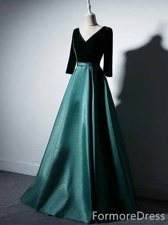 Elegant V-neck Long Sleeves A-line Long Prom Dress,PD422