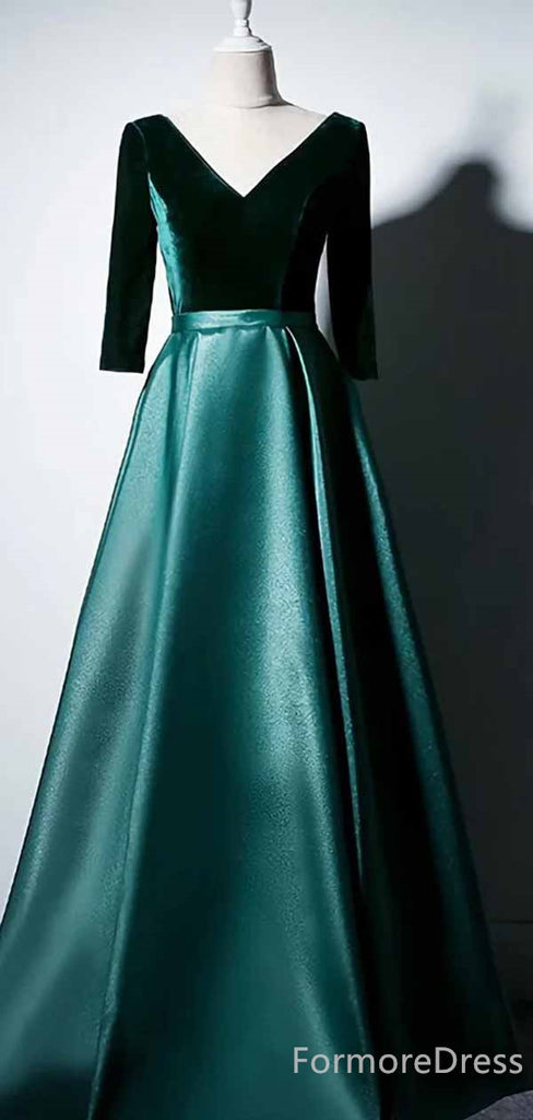 Elegant V-neck Long Sleeves A-line Long Prom Dress,PD422