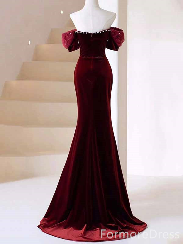 Elegant Sweetheart Off-Shoulder Burgundy Strapless Mermaid Long Prom Dress,PD420