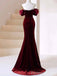 Elegant Sweetheart Off-Shoulder Burgundy Strapless Mermaid Long Prom Dress,PD420