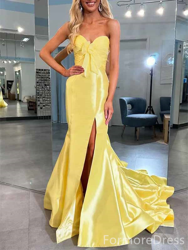 Gorgeous Sweetheart Yellow Strapless Side Slit Mermaid Long Prom Dress,PD416