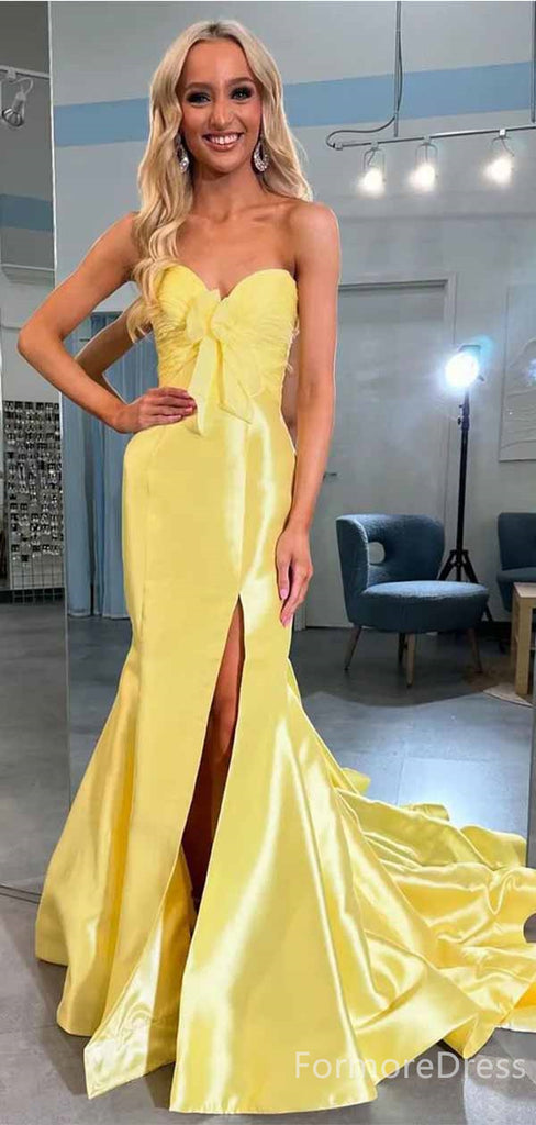 Gorgeous Sweetheart Yellow Strapless Side Slit Mermaid Long Prom Dress,PD416