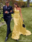 Elegant One Shoulder Yellow Mermaid Long Prom Dress,PD409