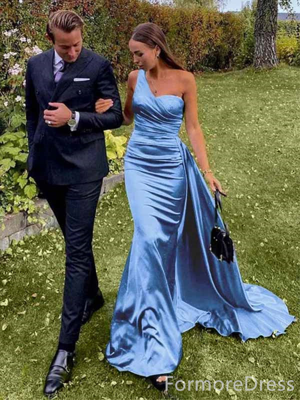 Elegant Blue One Shoulder Mermaid Long Prom Dress,PD411