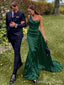 Elegant One Shoulder Green Mermaid Long Prom Dress,PD414