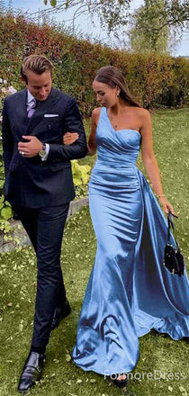 Elegant Blue One Shoulder Mermaid Long Prom Dress,PD411